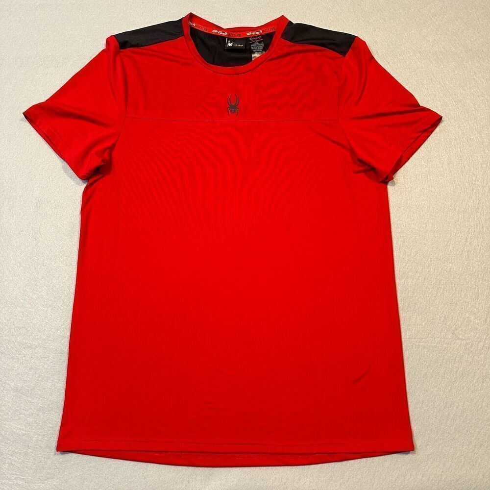 Spyder Shirt Mens Large‎ Active Athletic Red Center Chest Logo Back Logo